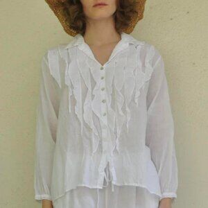 NWT JP And Mattie Sundance Alexie Ruffle Button-Up Shirt Long Sleeve Cotton